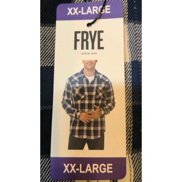 New Frye Jacquard Button Up Men's XXL L/S Flannel Shirt Deep Night Sky Blue NWT - Picture 7 of 10
